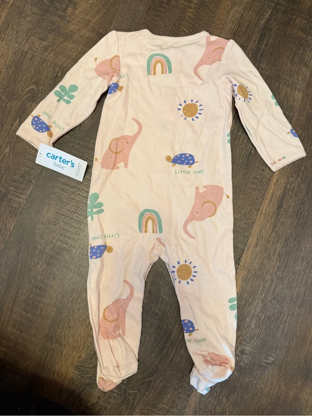 Carter's Soft Pink Elephant & Rainbow Footed One-Piece